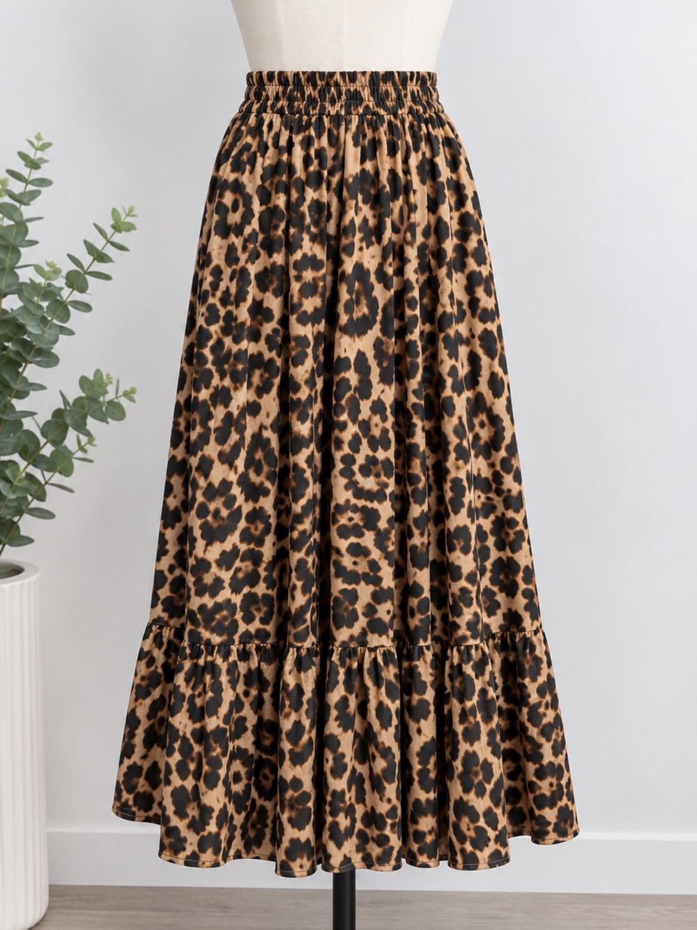 SHEIN Leopard Print Tiered Maxi Skirt - Black & Tan